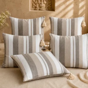 Beige Classic Stripe 16 Inch Cotton Cushion Cover (Pair)