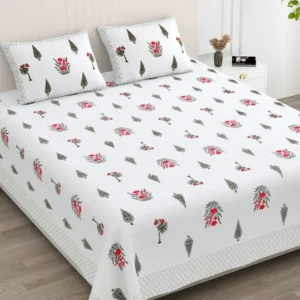 Anarkali Booti Rose Pink King Size Pure Cotton Bedsheet