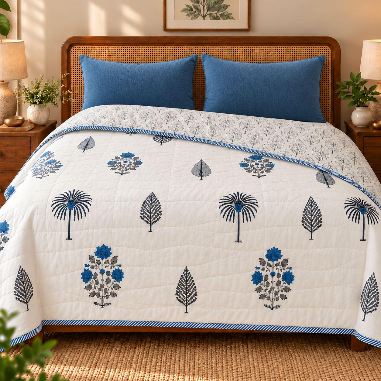 Blue Garden Mulmul Reversible Double Dohar
