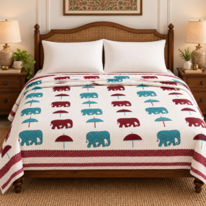 Wine Royal Elephant Mulmul Reversible Single Dohar