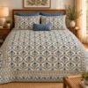 Blue Cornflower Mughal Jaal King Size Bedcover