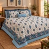 Blue Palm Floral Mughal Jaal King Size Bedcover