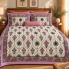 Pink Palm Floral Mughal Jaal King Size Bedcover