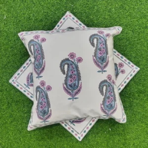 Pink Blue Paisley Canvas 16 Inch Cotton Cushion Cover (Pair)