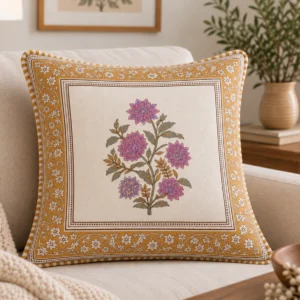 Floral Jaal Panel Stripe Canvas 16 Inch Cotton Cushion Cover (Pair)