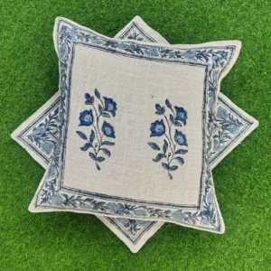 Slate Blue Sprig Canvas 16 Inch TNT Cotton Cushion Cover (Pair)