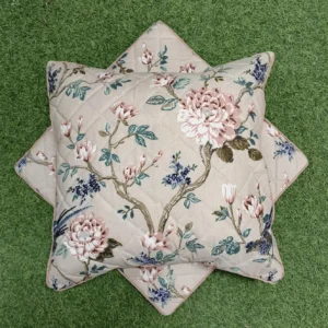 Beige Mughal Jaal Quilted 16 Inch Cotton Cushion Cover (Pair)