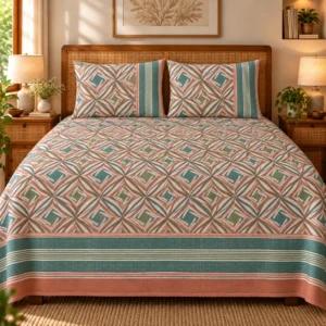 Terracota Prism Pattern King Size Pure Cotton Bedsheet