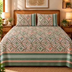 Olive Prism Pattern King Size Pure Cotton Bedsheet
