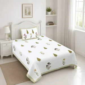 Olive Floral Whisper Single Pure Cotton Bedsheet