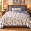 Blue Cornflower Sprig Reversible Double Dohar