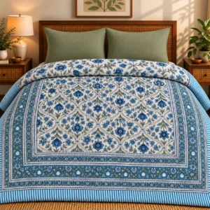 Blue Mughal Garden Reversible Double AC Quilt