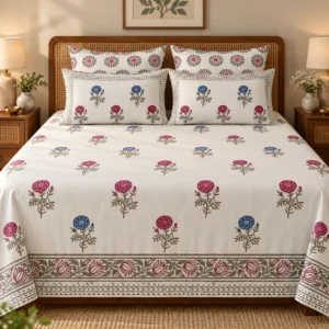 Gulmohar Blue Vine 200 TC King Size Cotton Bedsheet