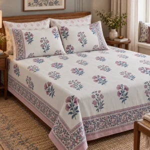 Hastkala Lavender Vine 200 TC King Size Percale Cotton Bedsheet