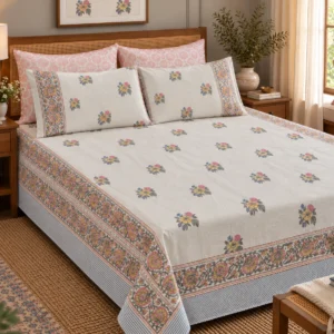 Hastkala Rose Vine 200 TC King Size Percale Cotton Bedsheet