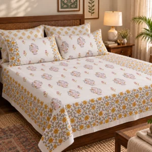 Hastkala Rajwadi Panihari 200 TC King Size Percale Cotton Bedsheet