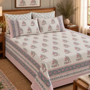 Hastkala Mor Bagh 200 TC King Size Percale Cotton Bedsheet